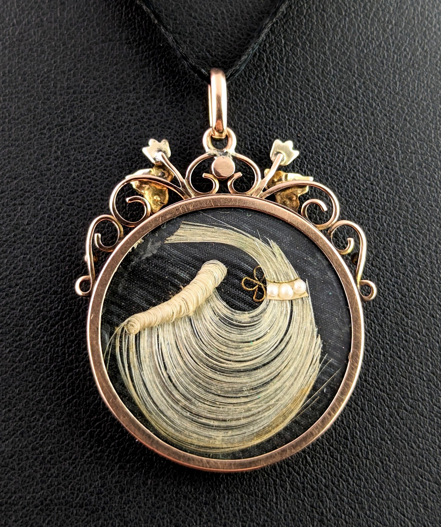 Antique Mourning locket pendant, 9ct gold, portrait, turquoise and pearl