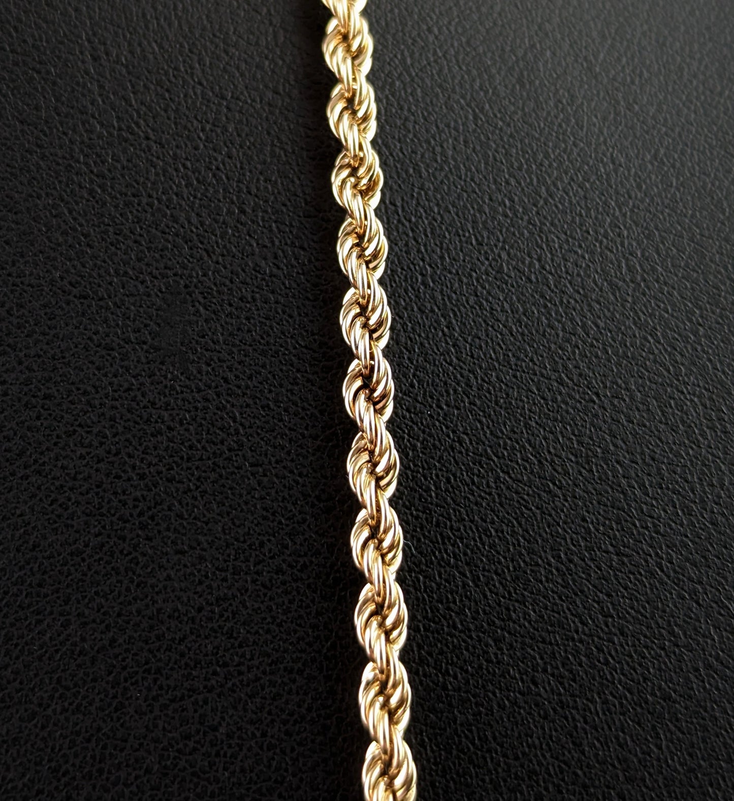 Vintage 9ct yellow gold rope twist chain necklace, long