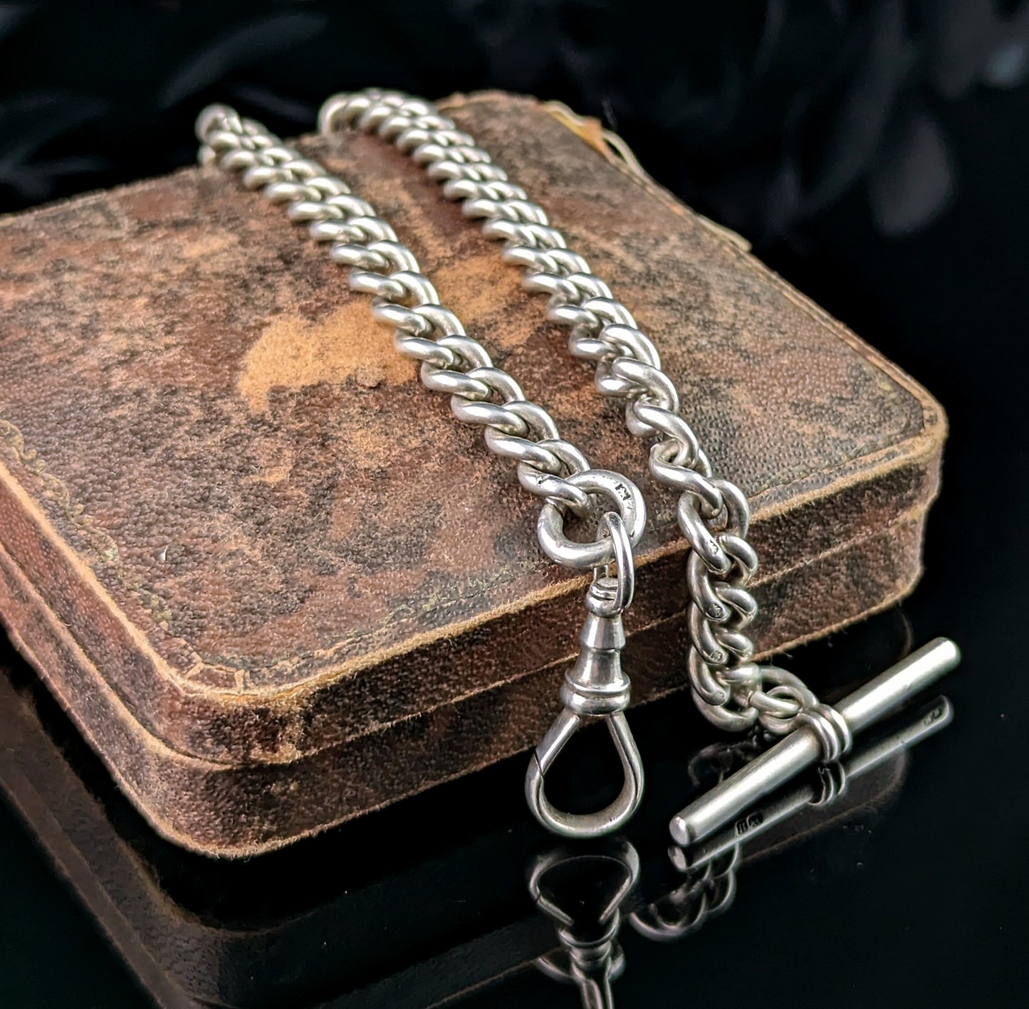 Antique Sterling silver Albert chain, pocket watch chain, Victorian