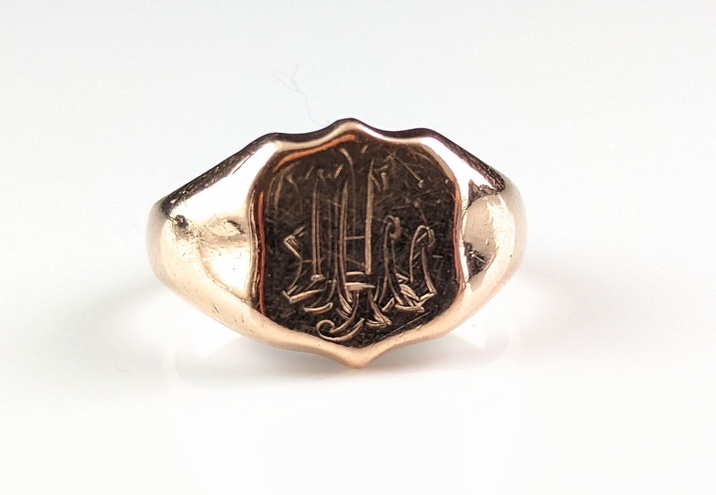 Antique 9ct rose gold signet ring, pinky ring, Monogrammed