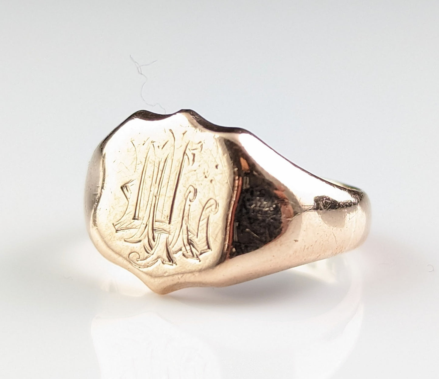 Antique 9ct rose gold signet ring, pinky ring, Monogrammed