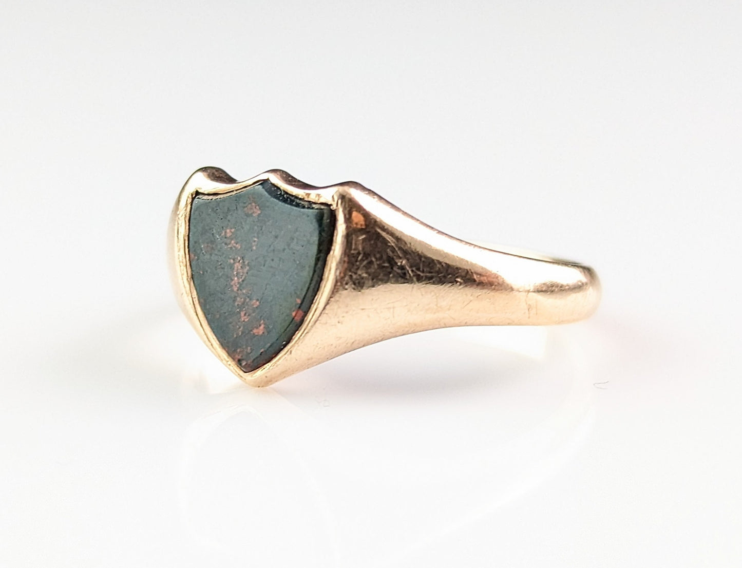 Antique Bloodstone signet ring, Shield shaped, 9ct gold