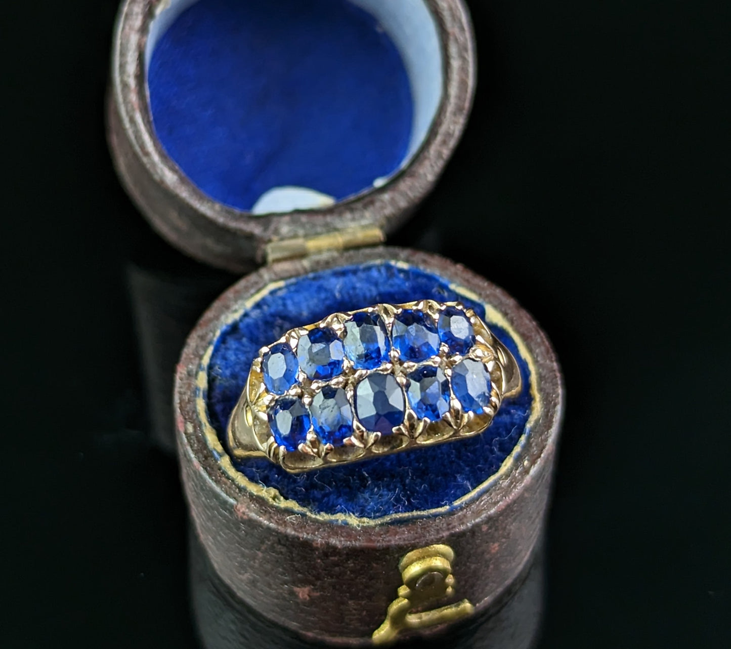 Antique Sapphire double row ring, 9ct gold, Victorian