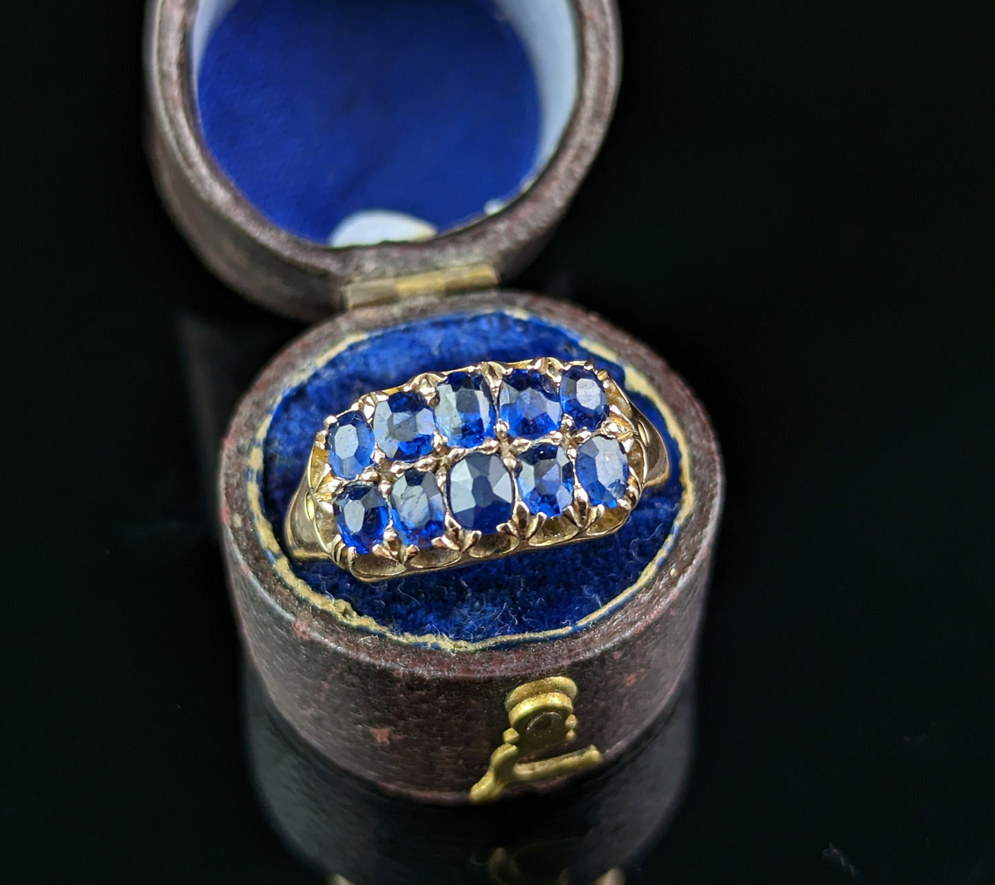 Antique Sapphire double row ring, 9ct gold, Victorian
