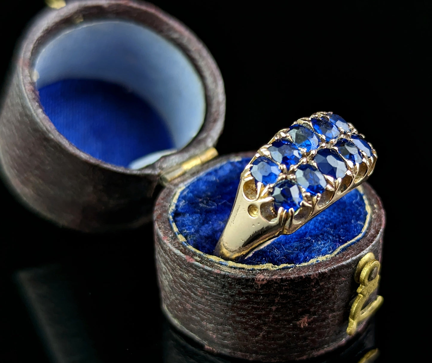 Antique Sapphire double row ring, 9ct gold, Victorian