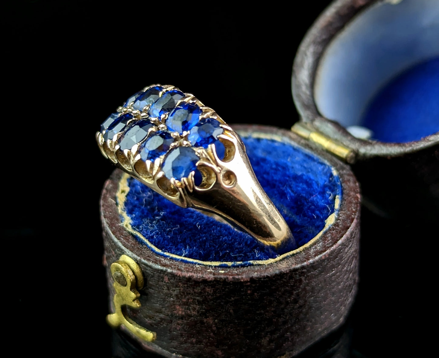 Antique Sapphire double row ring, 9ct gold, Victorian
