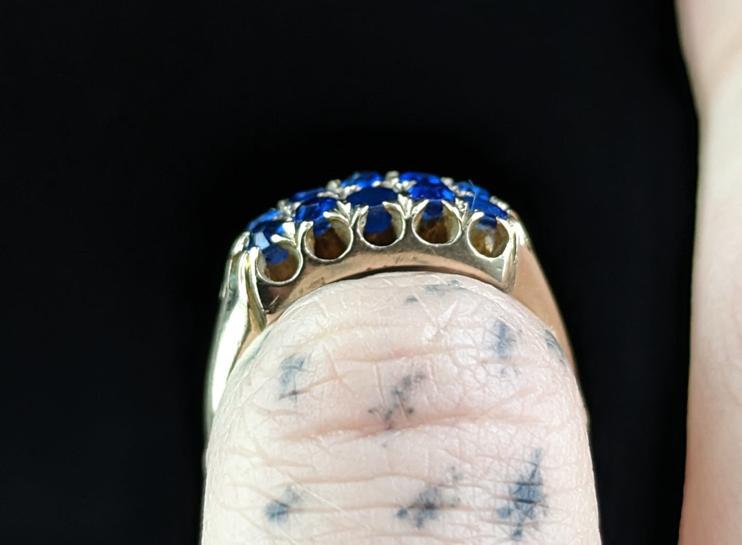 Antique Sapphire double row ring, 9ct gold, Victorian