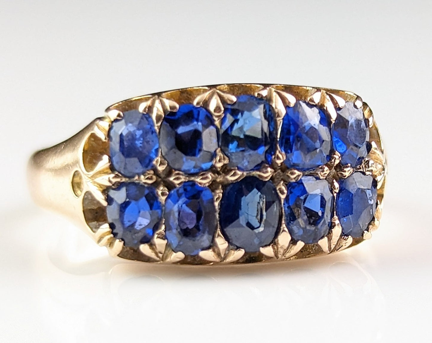 Antique Sapphire double row ring, 9ct gold, Victorian