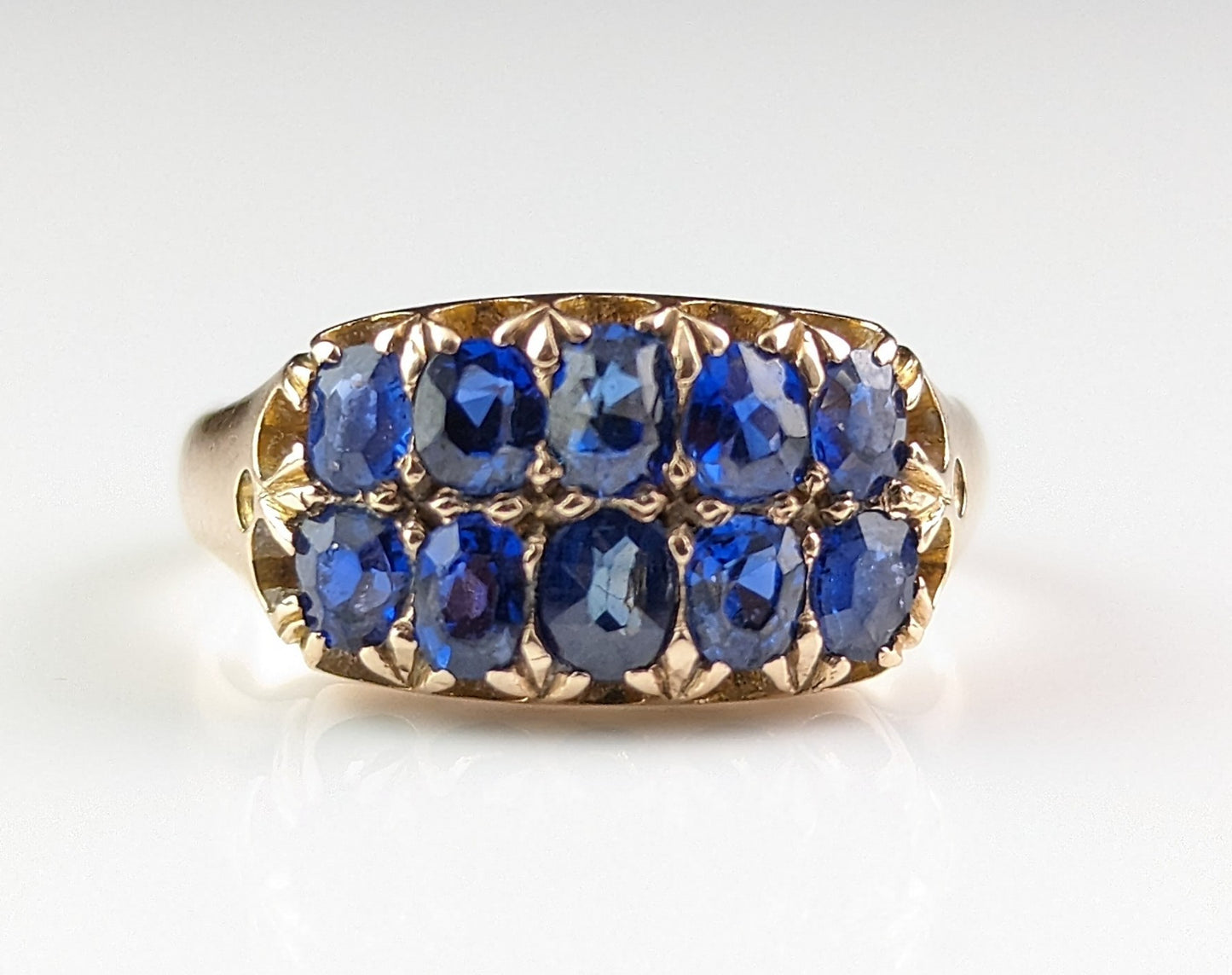 Antique Sapphire double row ring, 9ct gold, Victorian