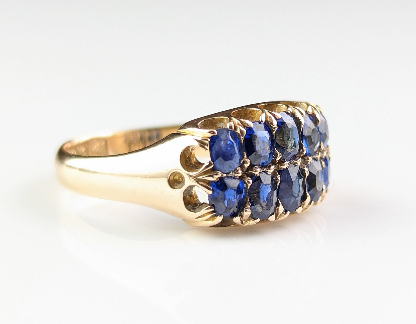 Antique Sapphire double row ring, 9ct gold, Victorian