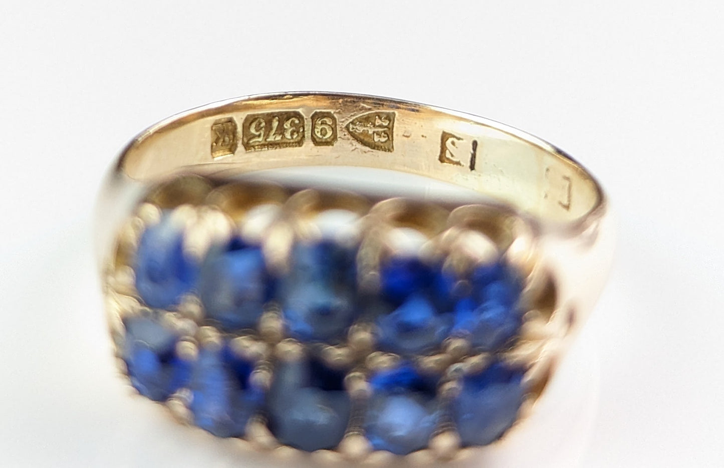 Antique Sapphire double row ring, 9ct gold, Victorian