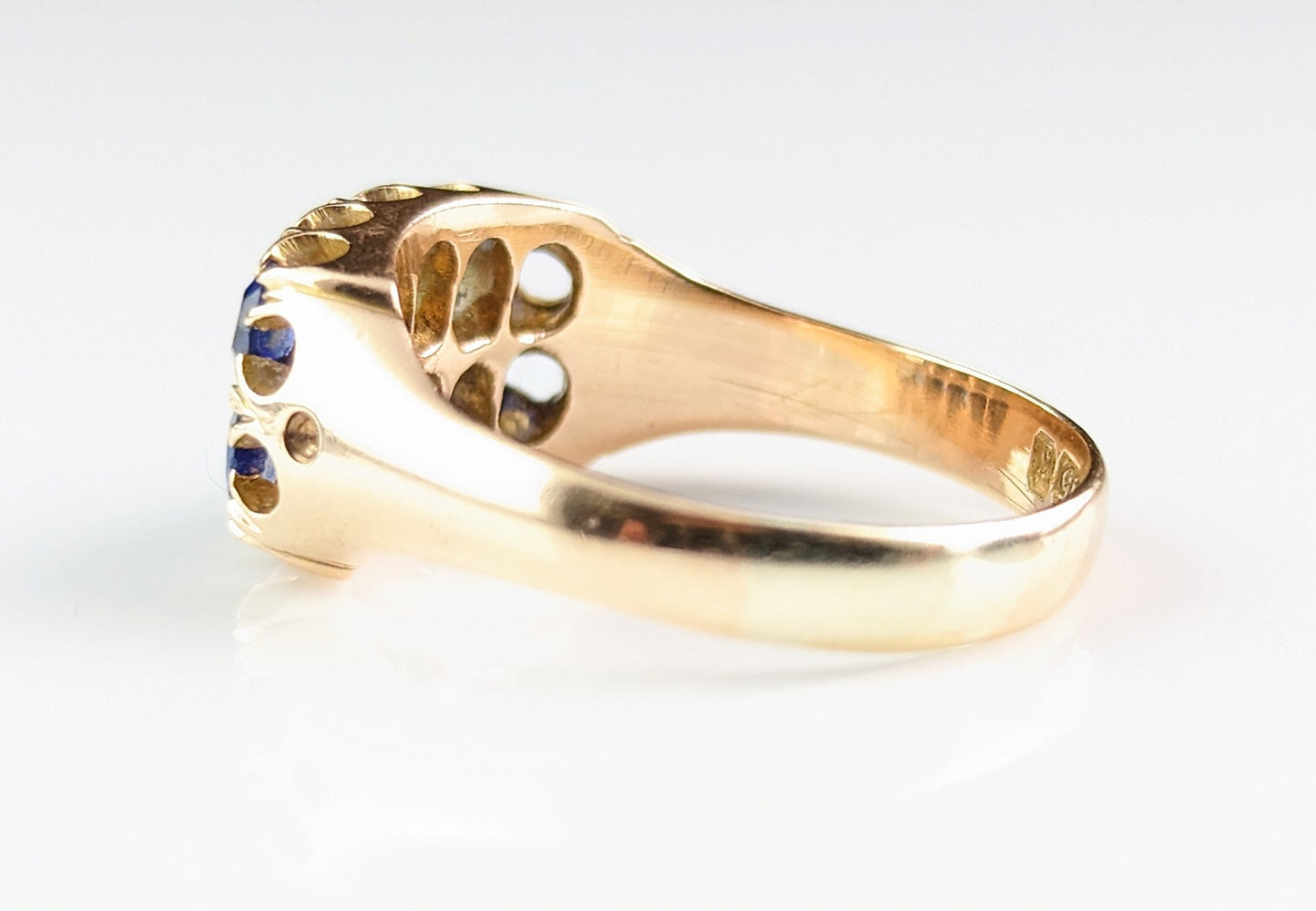 Antique Sapphire double row ring, 9ct gold, Victorian