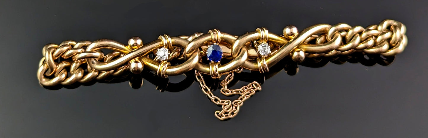 Antique Sapphire and Diamond bracelet, curb link, 15ct gold