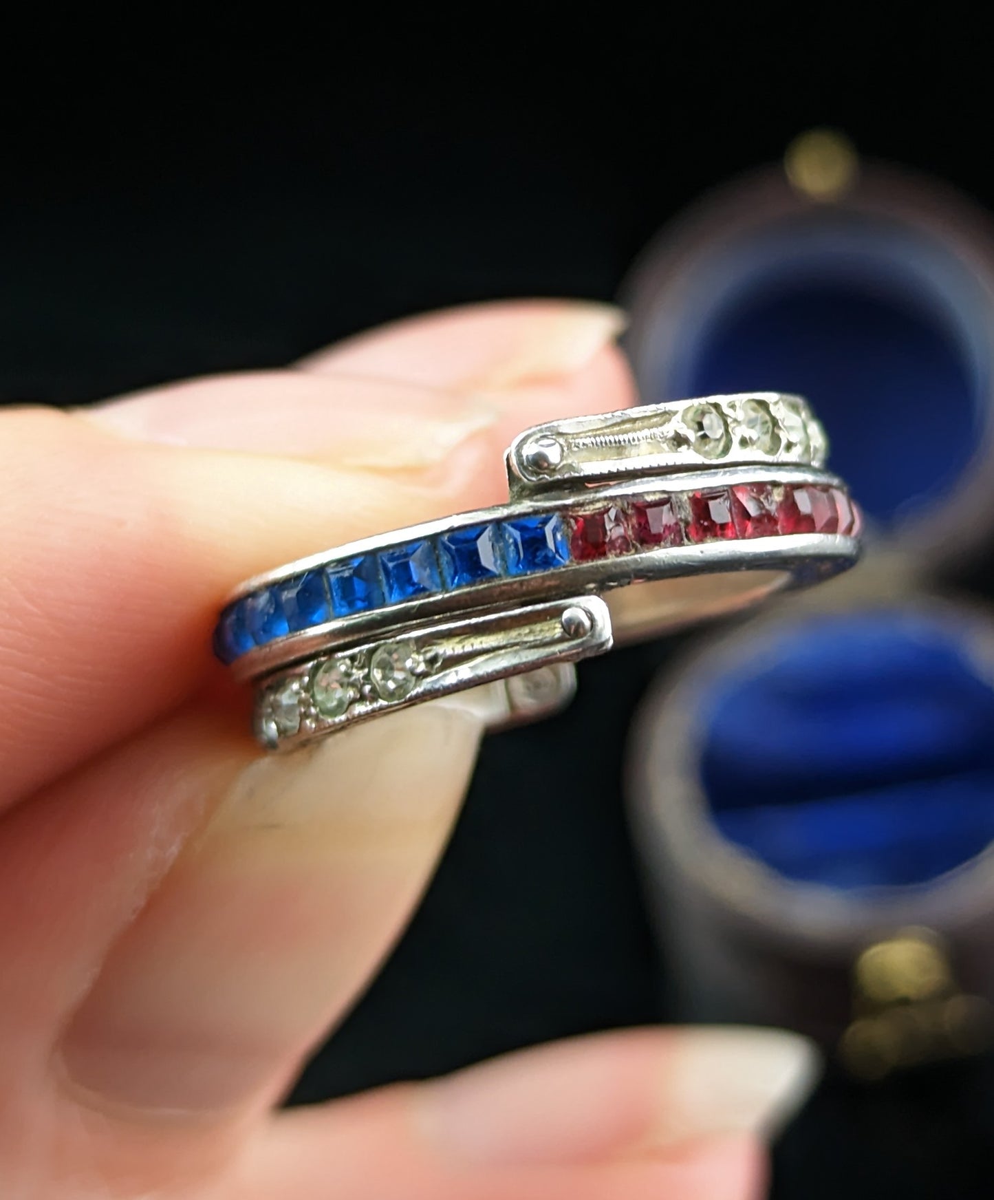 Vintage Art Deco paste Eternity ring, Day to Night, Flippable