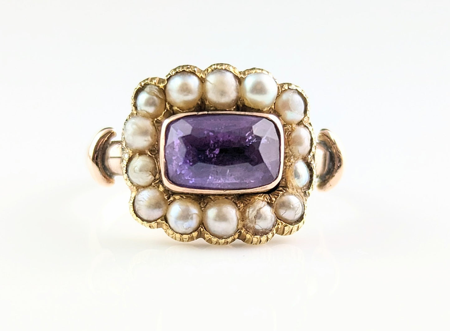 Antique George IV mourning ring, Amethyst and Pearl