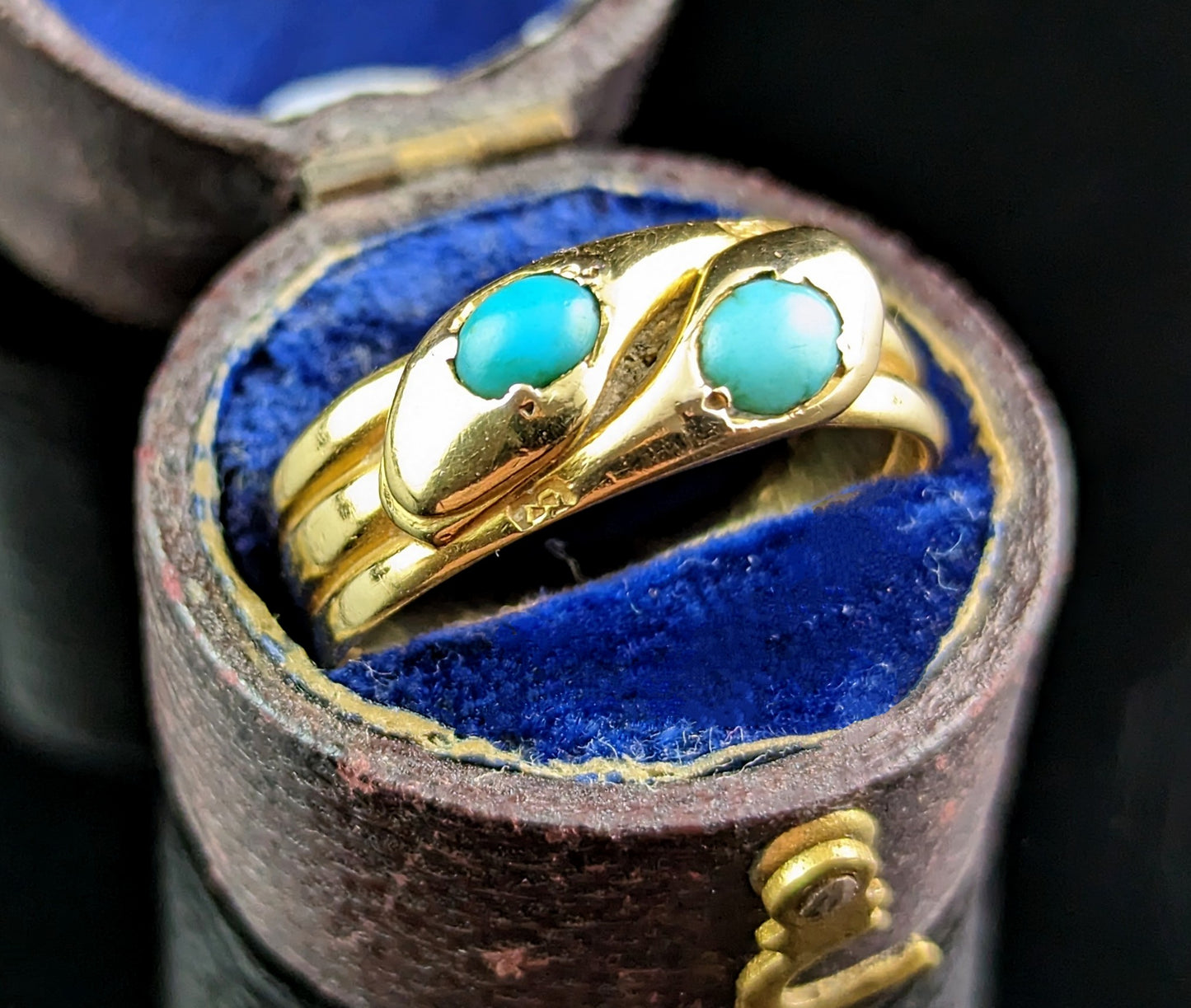 Antique 18ct gold double snake ring, Turquoise, Victorian