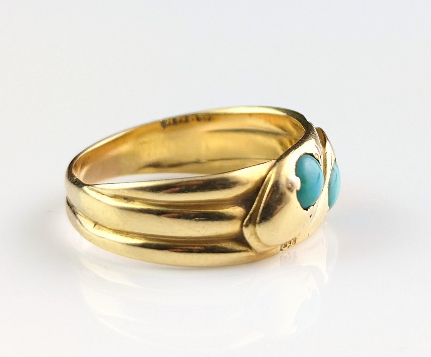 Antique 18ct gold double snake ring, Turquoise, Victorian