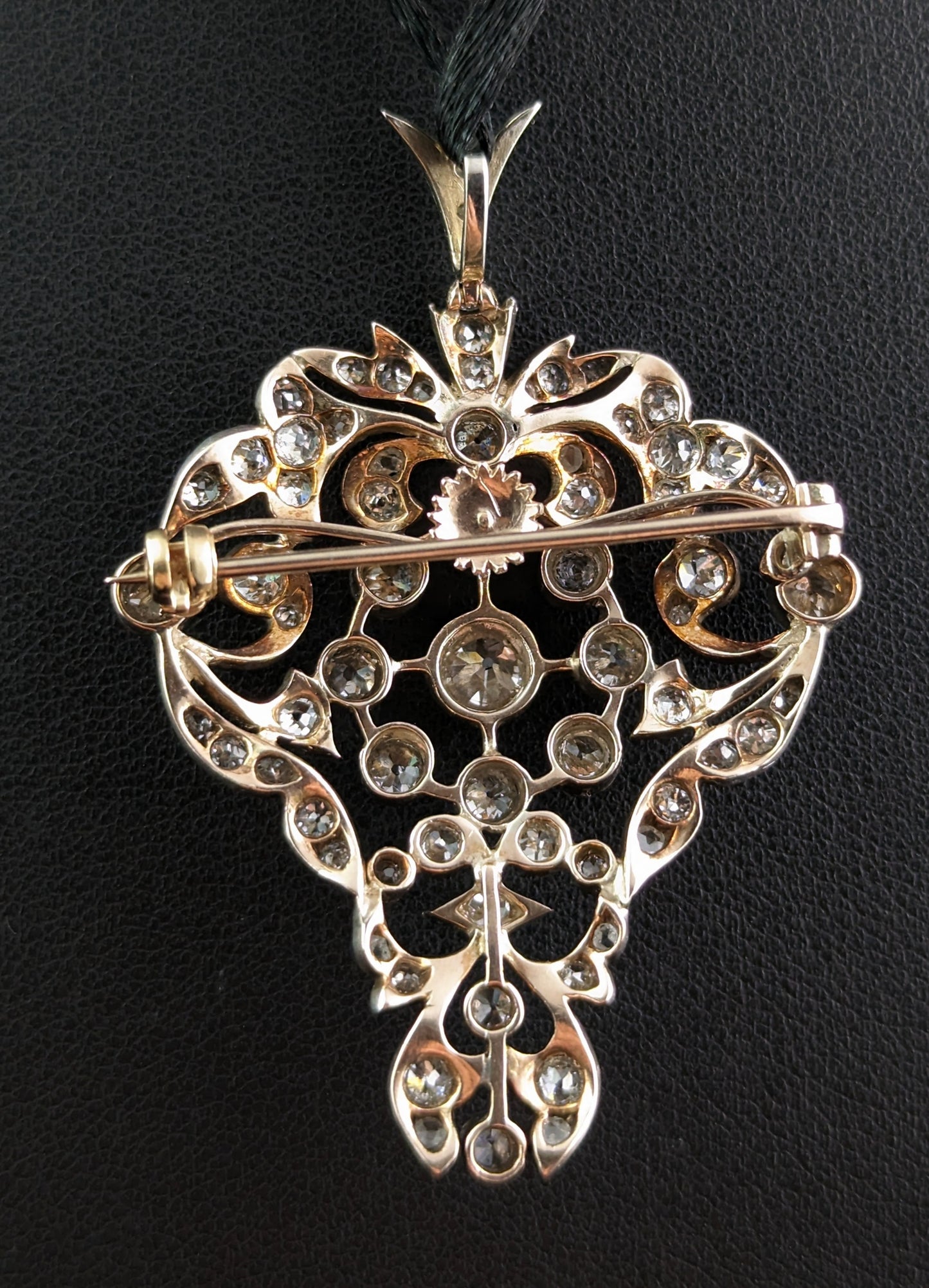 Antique Victorian Diamond pendant brooch, Bunch of grapes, 9ct gold and silver