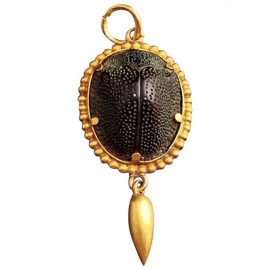 Victorian 15ct gold Scarab beetle pendant