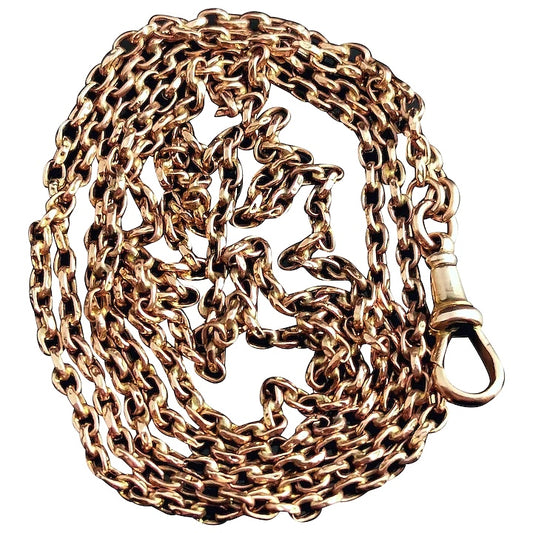 Antique Victorian 9ct gold longuard chain necklace, muff chain, belcher link