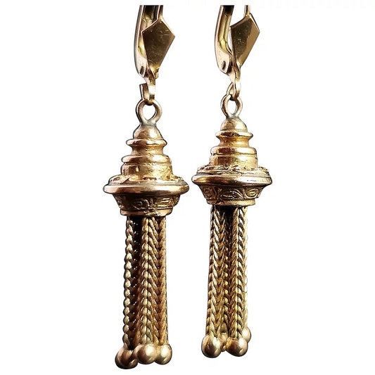 Antique Victorian tassel earrings, 9ct yellow gold