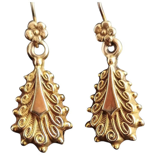 Antique Victorian 9ct yellow gold drop earrings