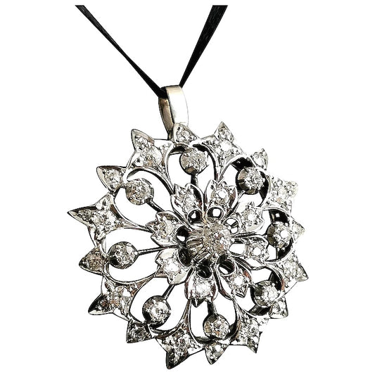 Antique Victorian Diamond flower pendant, 9ct gold and silver