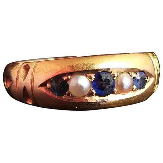 Victorian Sapphire and Pearl ring, 15ct gold