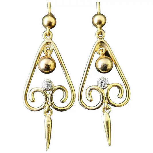 Antique Victorian diamond drop earrings, 15ct gold