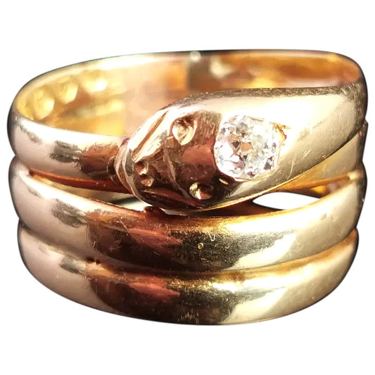 Antique Victorian snake ring, 18ct gold, Diamond