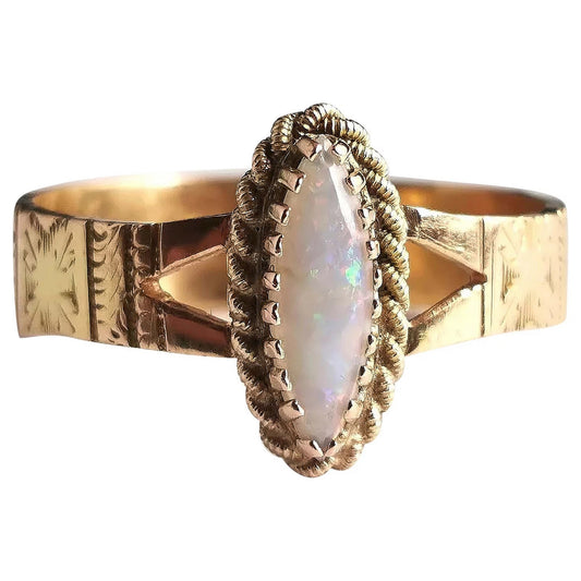 Antique Opal Navette ring, 18ct gold, Conversion