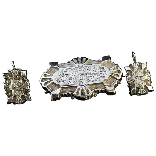 Antique Victorian silver Demi Parure, earrings and brooch