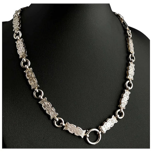 Victorian silver book chain necklace, collar