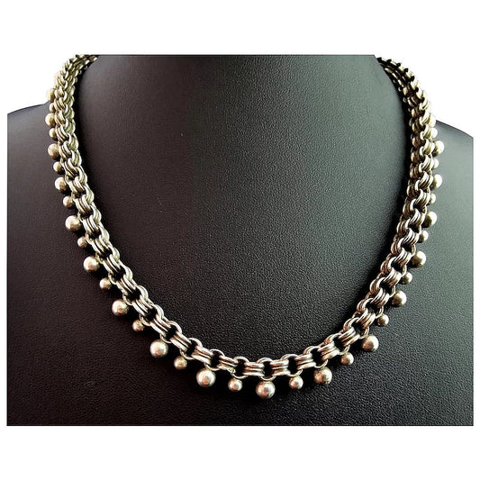 Victorian silver collar necklace, beaded chain