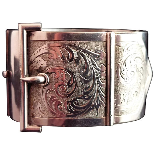 Victorian silver cuff bangle, wide, Buckle