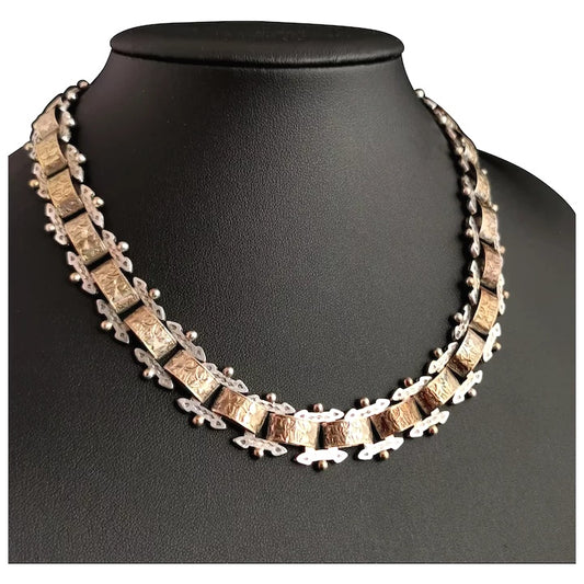 Victorian silver gilt book chain collar necklace