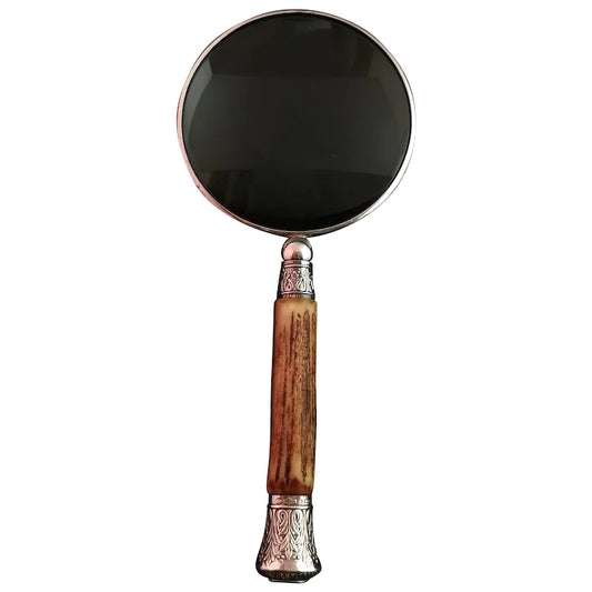 Antique Victorian silver magnifying glass, antler handle