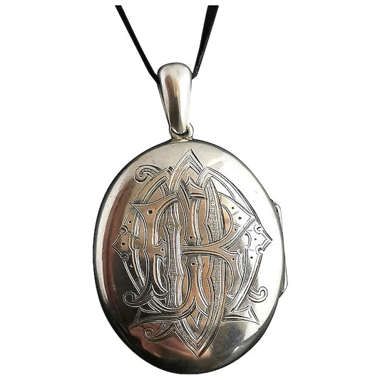 Victorian silver mourning locket, monogrammed
