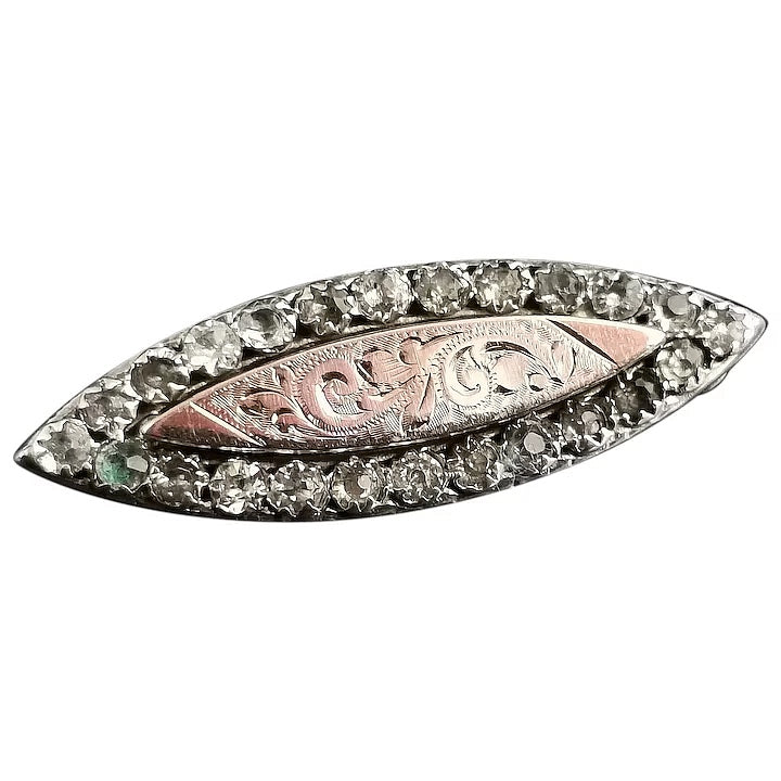 Victorian silver and paste brooch, 9ct Rose gold, Aesthetic