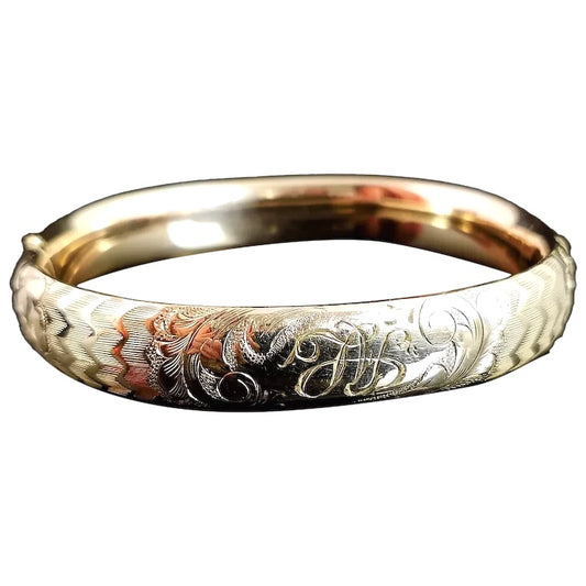Vintage 12k gold filled bangle, floral engraved