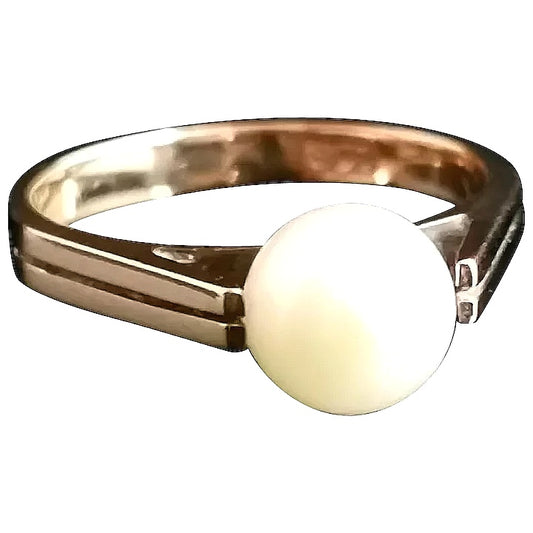 Vintage pearl solitaire ring, 9ct gold, c1940s
