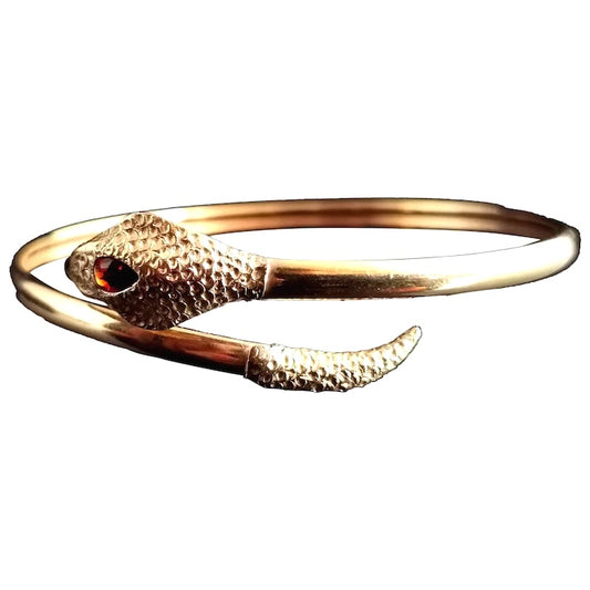 Vintage 9ct gold snake bangle, garnet