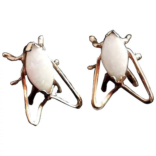 Vintage 9ct gold opal fly earrings, studs