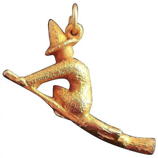 Vintage 9ct gold witch and Broomstick pendant, charm