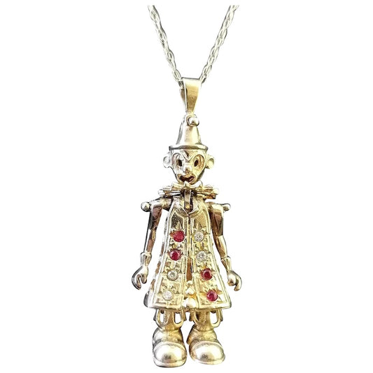 Vintage 9ct gold clown pendant, chain necklace, articulated