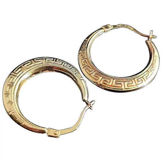 Vintage 9ct gold creole hoop earrings, Greek key