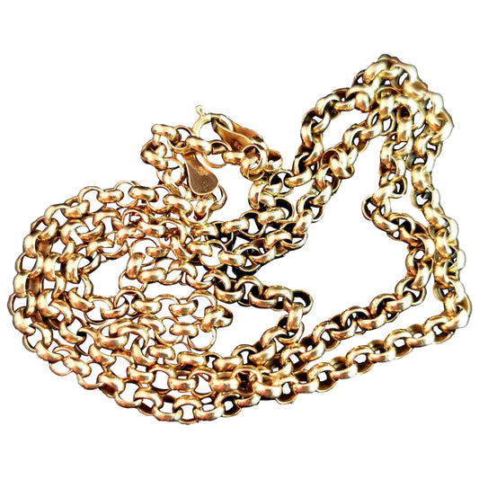 Vintage 9ct yellow gold Belcher link chain necklace, rolo link