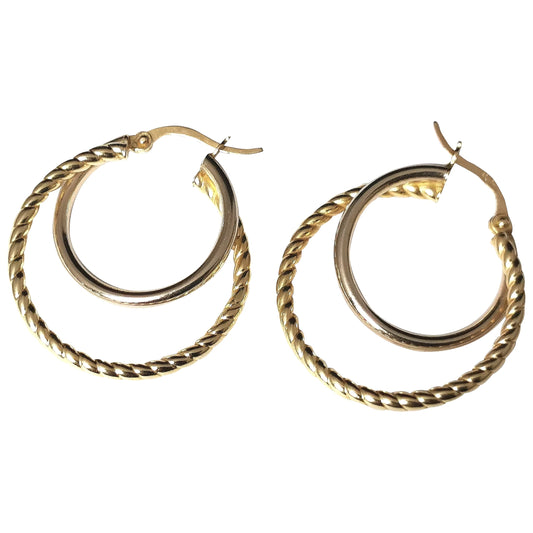 Vintage 9ct gold hoop earrings, twist double hoop