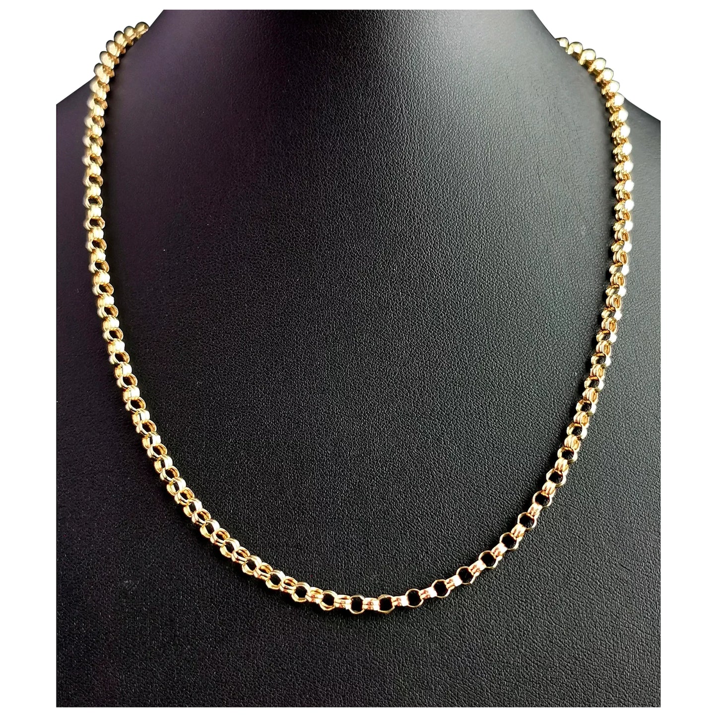 Vintage 9ct gold rolo link chain necklace, belcher link