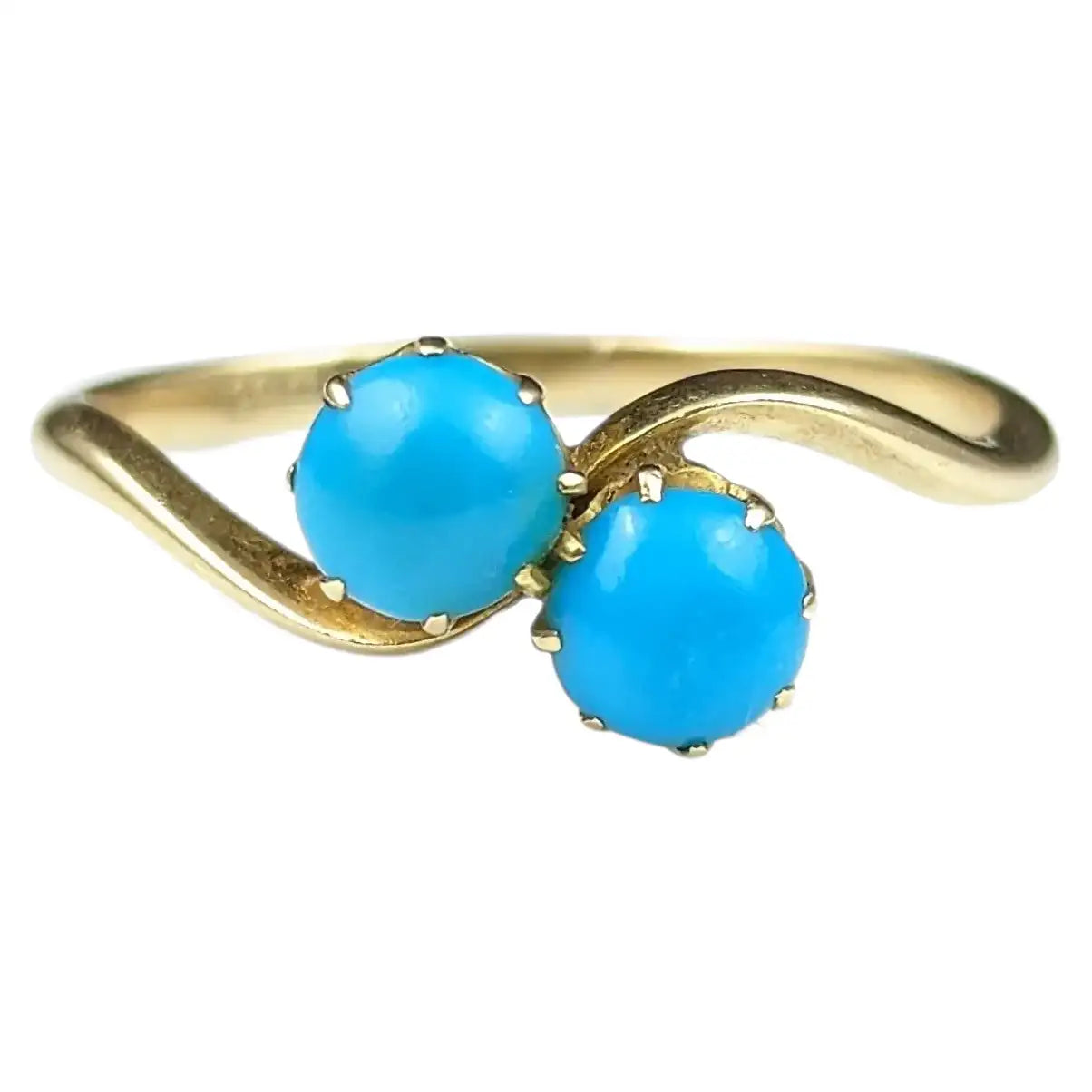 Vintage Art Deco Turquoise crossover ring, 18ct gold, Toi et Moi